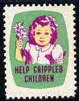 Cinderella - United States Help Crippled Children fine mint label showing Girl on crutches holding bunch of flowers unmounted mint, stamps on , stamps on  stamps on disabled       cinderellas