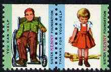Cinderella - United States Sister Kenny Foundation fine unmounted mint set of 2 labels showing Boy in Wheelchair & Girl with Crutches, stamps on cinderellas            disabled    wheelchair