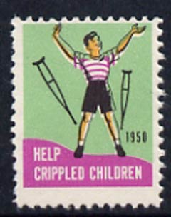 Cinderella - United States 1950 Crippled Children Easter Seal, fine unmounted mint label showing child walking without his crutches*, stamps on disabled       cinderellas       easter