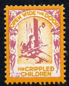 Cinderella - United States Crippled Children fine mint label showing crippled child at door inscribed 'Open Wide the Door' (text without shading)*, stamps on disabled     cinderellas    