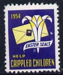 Cinderella - United States 1954 Crippled Children Easter Seal, fine unmounted mint label showing Logo & Envelope bearing seal*, stamps on , stamps on  stamps on disabled       cinderellas       easter