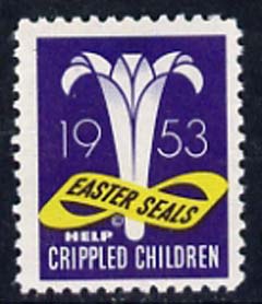 Cinderella - United States 1953 Crippled Children Easter Seal, fine mint label showing logo unmounted mint*, stamps on disabled       cinderellas     easter