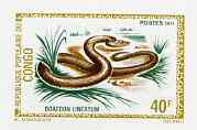Congo 1971 Brown House Snake 40f imperf deluxe sheet on sunken card in full issued colours, as SG 289, stamps on , stamps on  stamps on reptiles    snakes    animals, stamps on  stamps on snake, stamps on  stamps on snakes, stamps on  stamps on 