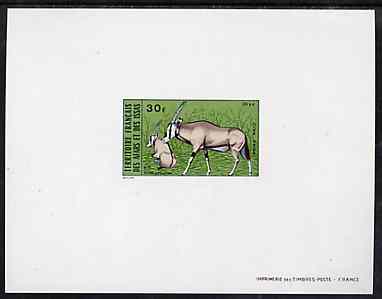 French Afars & Issas 1973 Wild Animals 30f (Gemsbok) deluxe sheet in full issued colours, as SG 587, stamps on animals