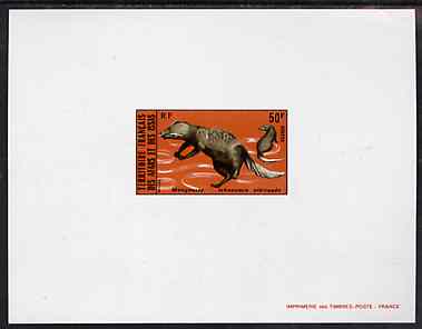 French Afars & Issas 1975 Wild Animals 50f (Mongoose) deluxe sheet in full issued colours, as SG 641, stamps on animals          mongoose