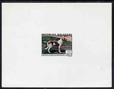 Malagasy Republic 1974 Dogs 100f (Hunting Dog) imperf deluxe sheet on sunken card in full issued colours, as SG 290, stamps on dogs, stamps on hunting