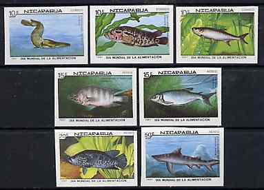 Nicaragua 1987 World Food Day (Fishes) complete set of 7 IMPERF, as SG 2917-23, stamps on food     fish