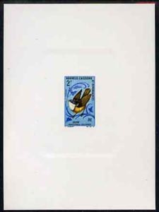 New Caledonia 1966 Birds 2f (Caledonian Whistler) imperf deluxe sheet on sunken card in full issued colours, as SG 405, stamps on birds