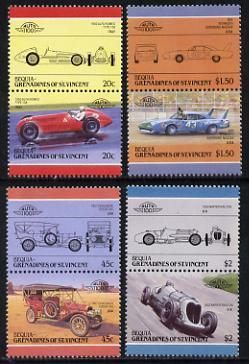 St Vincent - Bequia 1985 Cars #4 (Leaders of the World) set of 8 unmounted mint, stamps on cars    racing  cars     plymouth    chadwick     alfa    napier