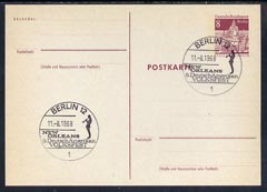 Postmark - West Berlin 1968 8pfg postal stationery card with special cancellation for German-American Popular Music Festival illustrated with Trumpet Player, stamps on americana      music    jazz, stamps on musical instruments