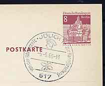 Postmark - West Berlin 1969 8pfg postal stationery card with special cancellation for 'From Roman Times to Nuclear Research' illustrated with Head of Roman Soldier & Nuclear symbol, stamps on nuclear, stamps on science, stamps on atomics, stamps on militaria, stamps on roman