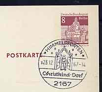 Postmark - West Berlin 1967 8pfg postal stationery card with special handstamped cancellation of Himmelpforten inscribed 'Christ Child Village' illustrated with Gates of Heaven (Himmelpforten is archaic German for 'Gates of Heaven'), stamps on , stamps on  stamps on christmas