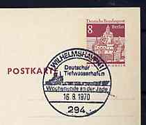 Postmark - West Berlin 1970 8pfg postal stationery card with special cancellation for 'Weekend on the Jade show' illustrated with silhouette of Oil Tanker, stamps on ships, stamps on  oil , stamps on 