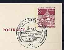 Postmark - West Berlin 1970 8pfg postal stationery card with special cancellation for 75 Years of German Naval Maritime Mail illustrated with the Bismarck, stamps on ships      ww2     postal, stamps on  ww2 , stamps on 