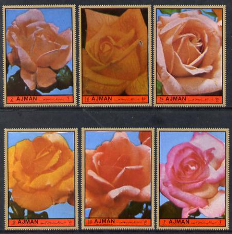 Ajman 1972 Roses #6 perf set of 6 unmounted mint, Mi 2083-88, stamps on flowers, stamps on roses