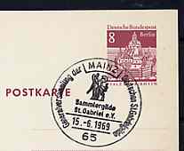 Postmark - West Berlin 1969 8pfg postal stationery card with special cancellation for Meeting of the St Gabriel Guild illustrated with Angel, stamps on , stamps on  stamps on religion, stamps on  stamps on angels, stamps on  stamps on saints