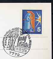 Postmark - West Germany 1970 postcard with special Riedheim cancellation for Apollo 11 Monument illustrated with US Flag, stamps on space       americana     flags