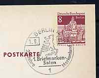 Postmark - West Berlin 1968 8pfg postal stationery card with special cancellation for 20th Anniversary of Stampland illustrated with Berlin Bear and part of stamp opt'd Berlin, stamps on , stamps on  stamps on stamp on stamp, stamps on postal, stamps on  stamps on stamponstamp