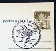 Postmark - West Germany 1967 postcard with special cancellation for Cologne Aerophilately Day & Stamp Exhibition illustrated with Box kite Bi-plane of 1910, stamps on aviation, stamps on stamp exhibitions