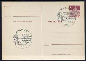 Postmark - West Berlin 1967 8pfg postal stationery card with special Bremen cancellation for Stamp Exchange Day illustrated with Mounted Postillion blowing Posthorn, stamps on postal, stamps on horses, stamps on posthorn, stamps on postman