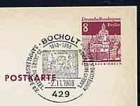Postmark - West Berlin 1968 8pfg postal stationery card with special Bocholt cancellation for Youth Stamp Exhibition illustrated with 1943 StampDay issue of Germany, stamps on stamp on stamp, stamps on stamp exhibitions, stamps on stamponstamp