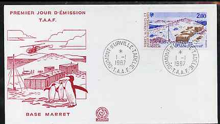 French Southern & Antarctic Territories 1987 Marret Base on illustrated cover with first day cancel showing Helicopter & Penguins, SG 223, stamps on polar, stamps on helicopter, stamps on penguins