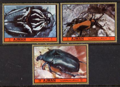 Ajman 1972 Beetles set of 3 from Birds & Beetles set unmounted mint (Mi 2172-77A), stamps on insects