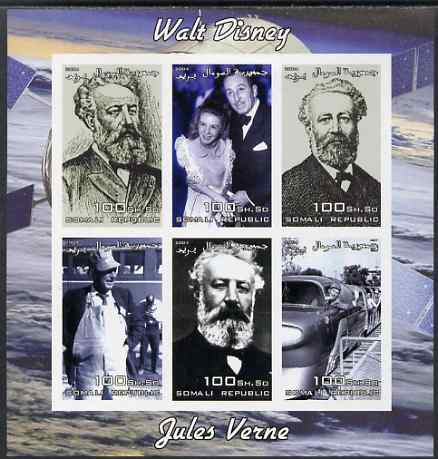 Somalia 2004 Walt Disney & Jules Verne imperf sheetlet containing 6 values unmounted mint. Note this item is privately produced and is offered purely on its thematic appeal, stamps on personalities, stamps on films, stamps on cinema, stamps on movies, stamps on disney, stamps on literature, stamps on verne, stamps on sci-fi
