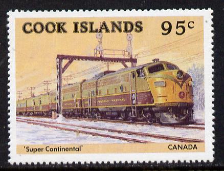 Cook Islands 1985 Famous Trains 95c Canadian Super Continental unmounted mint (SG 1026), stamps on railways