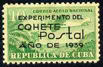 Cuba 1939 Experimental Rocket Flight opt on 10c green 'Tin Goose' unmounted mint, SG 433, stamps on aviation      rockets, stamps on space