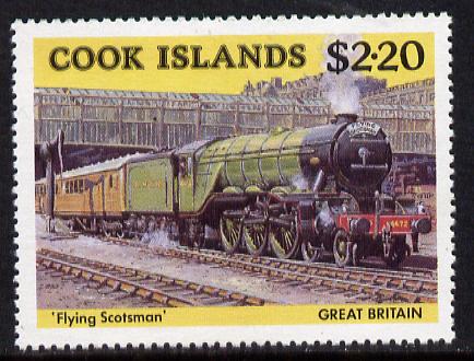 Cook Islands 1985 Famous Trains $2.20 Flying Scotsman unmounted mint SG 1028, stamps on , stamps on  stamps on railways, stamps on  stamps on scots, stamps on  stamps on scotland