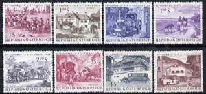 Austria 1964 UPU (Paintings of Mail Transport) set of 8 unmounted mint, SG 1420-27, stamps on upu    transport    mail coaches    horses    postman      buses, stamps on  upu , stamps on 