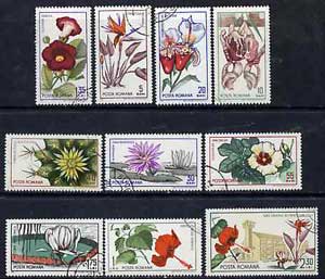 Rumania 1965 Botanical Gardens (Flowers) set of 10 cto used, SG 3314-23, Mi 2442-51, stamps on flowers, stamps on cacti, stamps on orchids