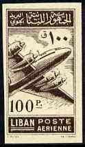 Lebanon 1953 Douglas DC-4 100p imperf proof single in brown printed both sides, as SG 480 unmounted mint, stamps on aviation     douglas    dc