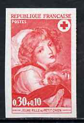 France 1971 Red Cross Fund (30c+10c Painting 'Girl with Dog') unmounted mint IMPERF colour trial proof (several colour combinations available but price is for ONE) as SG 1942, stamps on red cross      medical     arts         dogs