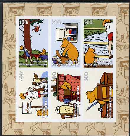 Benin 2004 Winnie the Pooh imperf sheetlet containing set of 6 values unmounted mint, stamps on bears, stamps on children, stamps on cartoons, stamps on owls