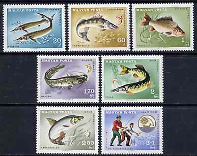 Hungary 1967 Anglers Federation (Fish) unmounted mint set of 7, SG 2296-2302, Mi 2344-50, stamps on fishing     fish    sturgeon    pike    carp     wel     perch     asp