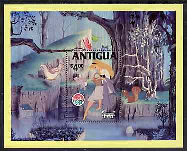 Antigua 1980 Christmas Scenes from Walt Disney's Sleeping Beauty unmounted mint m/sheet, SG MS 680, stamps on disney, stamps on fairy tales, stamps on cartoons, stamps on squirrel, stamps on christmas
