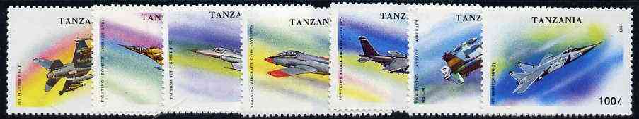Tanzania 1993 Military Aircraft perf set of 7 unmounted mint, SG 1673-79, Mi 1591-97*, stamps on aviation