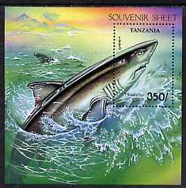Tanzania 1993 Sharks unmounted mint m/sheet, SG MS 1672, Mi BL 225, stamps on marine life, stamps on fish, stamps on sharks
