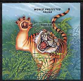 Tanzania 1994 Endangered Species unmounted mint m/sheet (Tiger) unmounted mint SG MS 1814, Mi BL 251, stamps on animals    cats    tiger, stamps on tigers