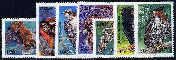 Tanzania 1994 Birds of Prey unmounted mint set of 7, SG 1847-53, Mi 1854-60*, stamps on , stamps on  stamps on birds    birds of prey    eagles    osprey    condor    vulture    falcon 