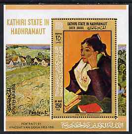 Aden - Kathiri 1968 Paintings by Van Gogh perf miniature sheet (Madame Ginoux) unmounted mint Mi BL 20A, stamps on arts    van gogh