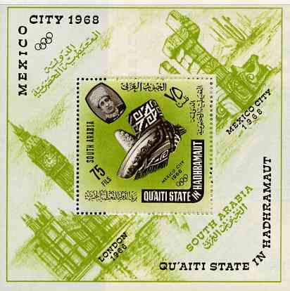 Aden - Qu'aiti 1966 Mexico Olympics perf m/sheet (Diamond Shaped) unmounted mint Mi BL 2A, stamps on sport    olympics 