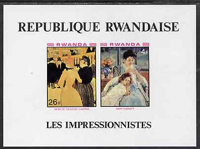Rwanda 1980 Impressionist Paintings imperf m/sheet containing 4f (Cassat) & 26f (T-Lautrec) Mi BL 90B, stamps on arts       cassatt    toulouse lautrec