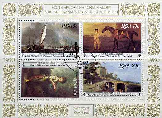 South Africa 1980 Paintings from National Gallery m/sheet very fine used with special cancellation, SG MS 485, stamps on , stamps on  stamps on arts, stamps on  stamps on horses, stamps on  stamps on gainsborough, stamps on  stamps on stubbs, stamps on  stamps on horse racing
