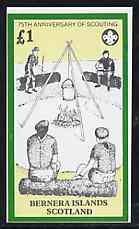 Bernera 1982 75th Anniversary of Scouting perf imperf souvenir sheet (Â£1 value showing Campfire) unmounted mint, stamps on scouts