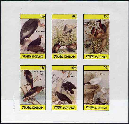 Staffa 1982 Birds #49 (Hawk, Quail & Mixed) imperf set of 6 values (15p to 75p) unmounted mint, stamps on birds        quail    game    hawk    birds of prey