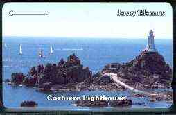 Telephone Card - Jersey 40 units phone card showing Corbiere Lighthouse , stamps on lighthouses