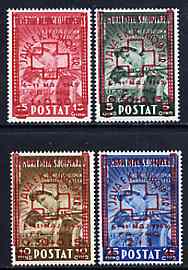Albania 1945 Red Cross surcharged set of 4 unmounted mint, SG 425-28, Mi 375-378, stamps on red cross      medical